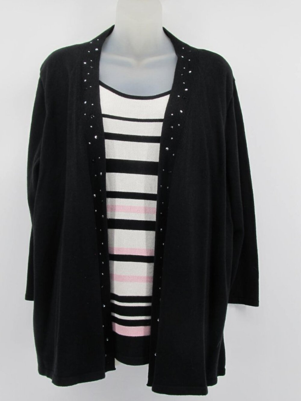 Cathy Daniels Striped Sweater layer Cardigan Women’s XL Black White Sparkle NWT